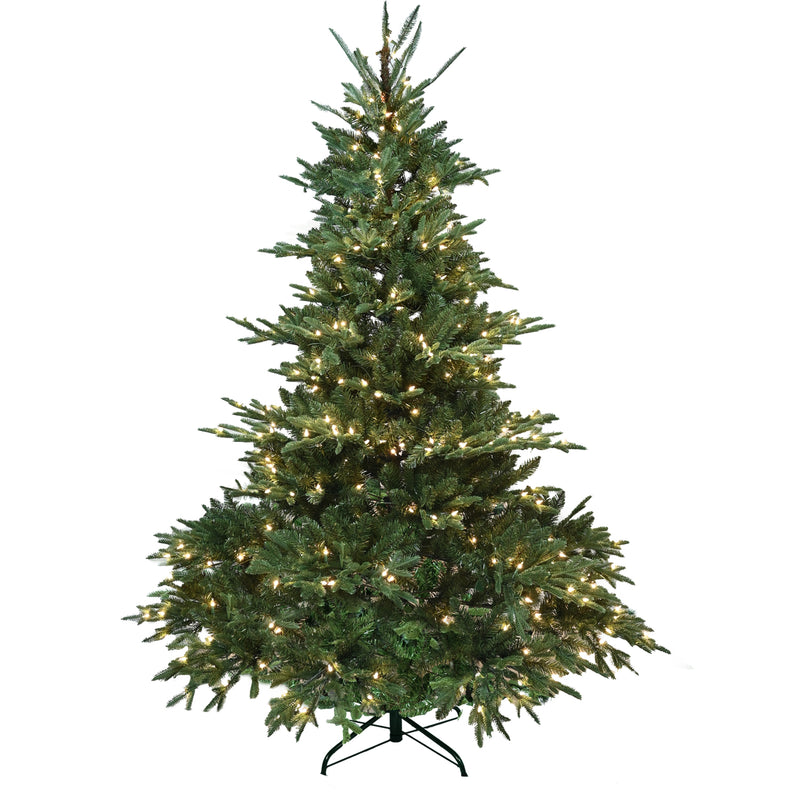 Artificial Norway Pine Christmas Tree With Branch Tips, Foldable Metal Stand and Light, for Indoor/Outdoor Holiday Decor, 7FT/7.5FT/8FT, Green