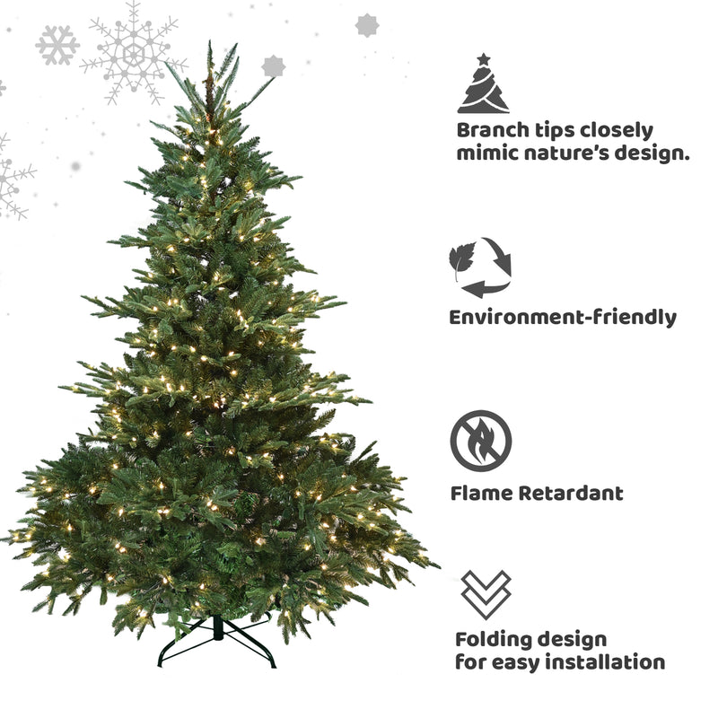 Artificial Norway Pine Christmas Tree With Branch Tips, Foldable Metal Stand and Light, for Indoor/Outdoor Holiday Decor, 7FT/7.5FT/8FT, Green
