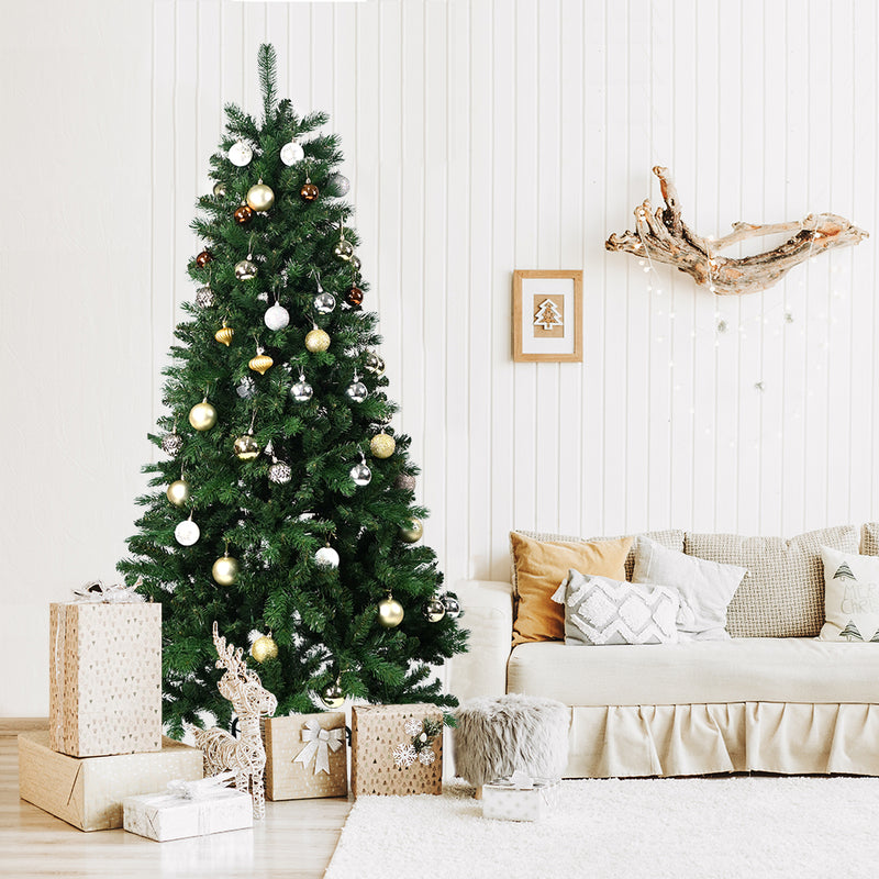Artificial Christmas Tree with 1288 Flocked Branches, LED Lights, PE & PVC Leaves, and Foldable Metal Stand For Holiday Decor, Green, 5/6/7FT