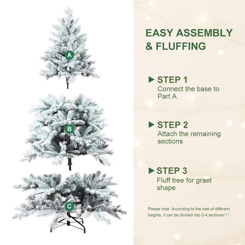 UK local fast delivery 5ft ~ 7ft PE/PVC mixed flocking automatic tree environmentally friendly fireproof artificial Christmas flocking tree