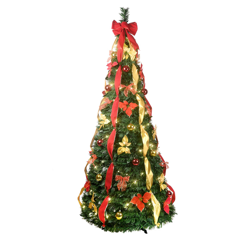 Bringstar 7.5FT Pop-up Christmas Tree Pull-up Artificial Xmas Tree Pre-Decorated, 200 LED Lights