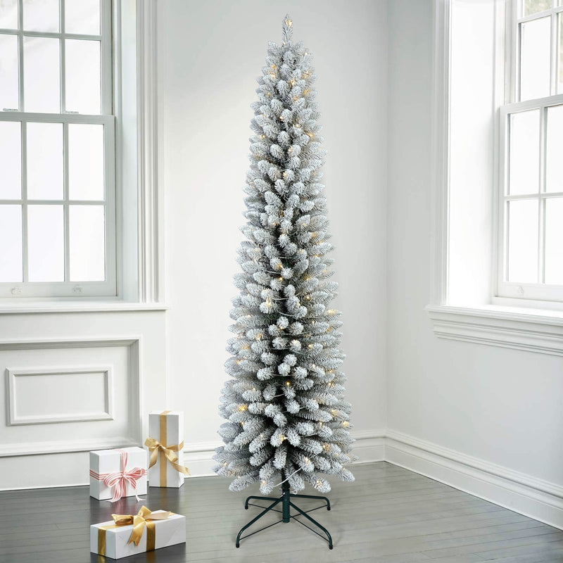 Bringstar Pencil Christmas Tree Flocked, Artificial Slim Xmas Tree