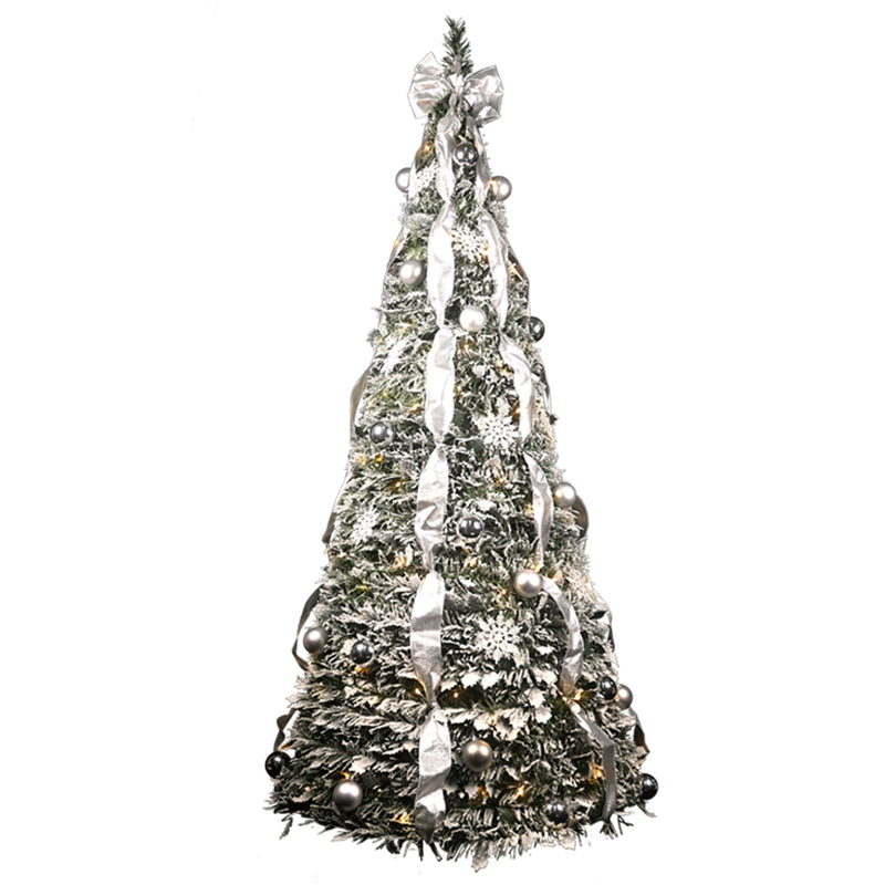 6ft Flocked Pop Up Christmas Tree, Artificial Xmas Tree, Collapsible, Silver