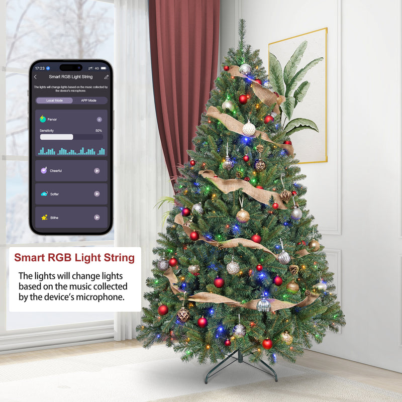 Leheyhey 7FT Pre-Lit Artificial Christmas Tree with 380 Multi-Color LED Lights, Wifi App-Controlled