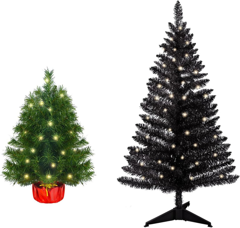 2ft Lighted Artificial Christmas Tree & 4ft Lighted Artificial Black Christmas Tree