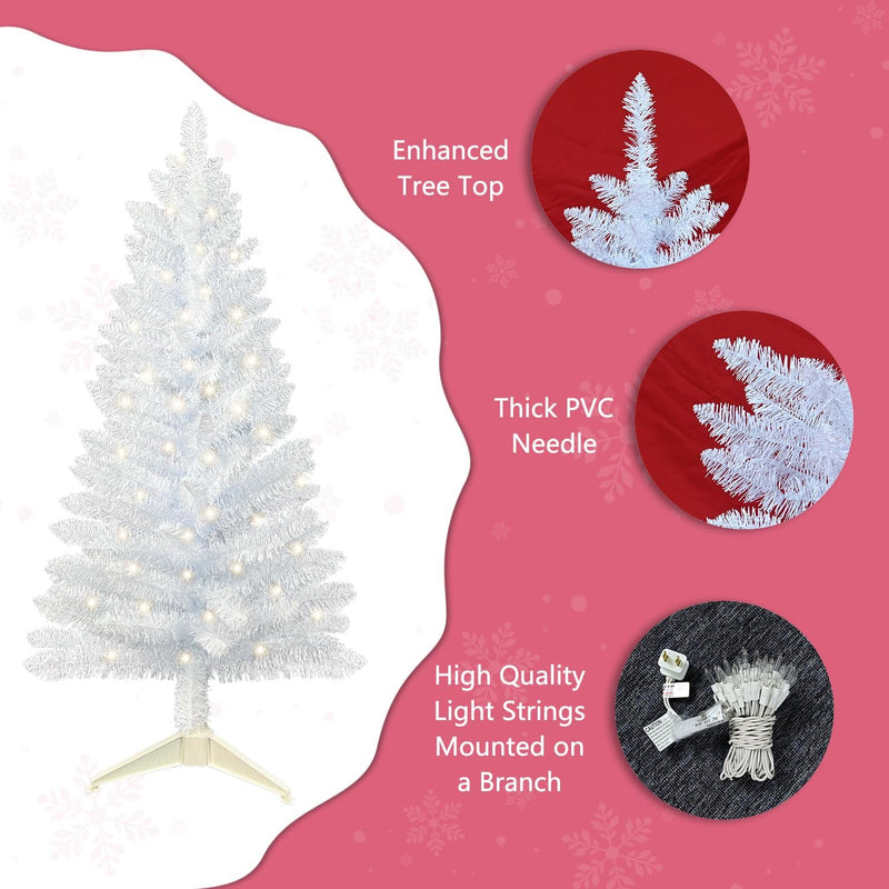 2ft Lighted Artificial Christmas Tree & 4ft Lighted White Artificial Christmas Tree