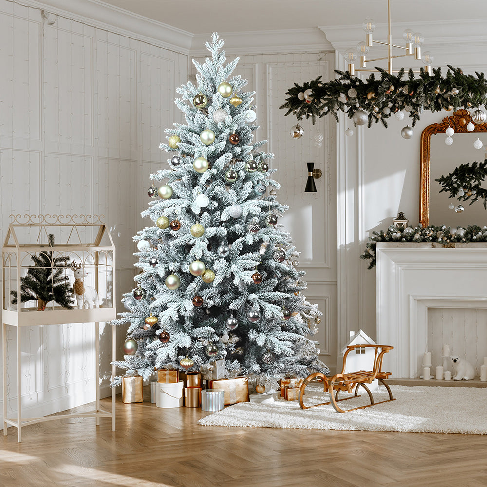 UK local fast delivery 5ft ~ 7ft PE/PVC mixed flocking automatic tree environmentally friendly fireproof artificial Christmas flocking tree