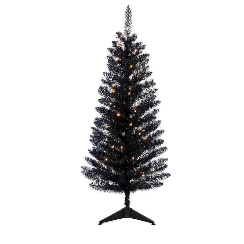 Leheyhey 4FT Black Small Christmas Tree with Lights, Mini Artificial Halloween Tree for Home Office