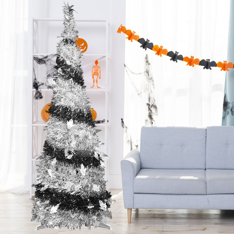 Bringstar 4FT Pre-Lit Halloween Pop-up Tree, Collapsible Artificial Christmas Tree, Black & White