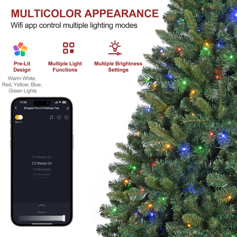 Leheyhey 7FT Pre-Lit Artificial Christmas Tree with 380 Multi-Color LED Lights, Wifi App-Controlled