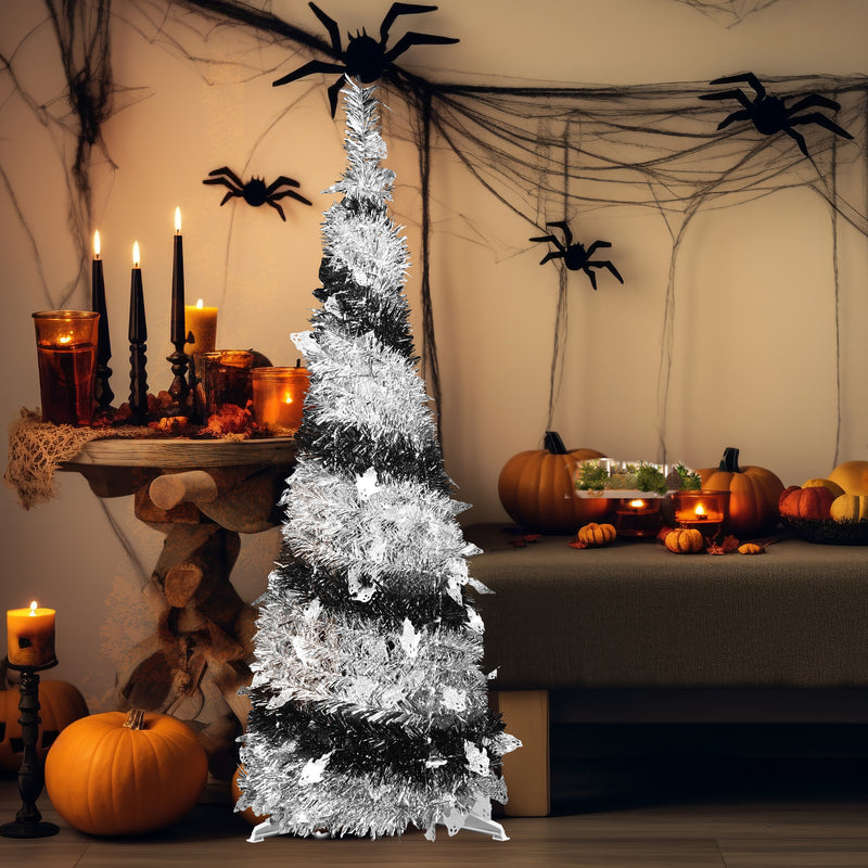 Bringstar 4FT Pre-Lit Halloween Pop-up Tree, Collapsible Artificial Christmas Tree, Black & White