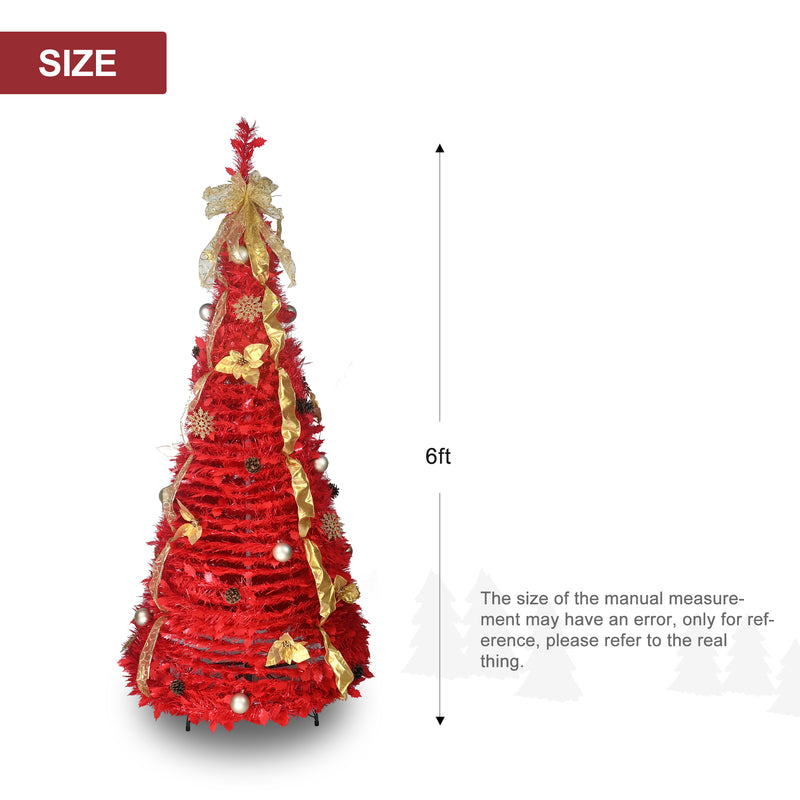 6ft Pre-Lit Pop Up Christmas Tree, Collapsible Artificial Xmas Tree, Red