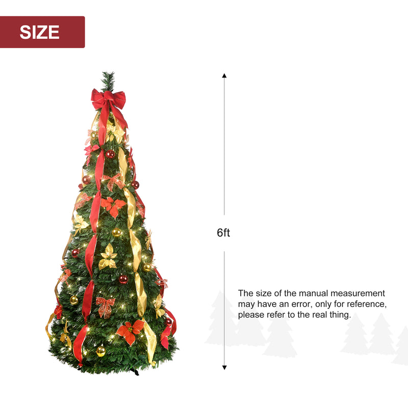 6ft Pre-Lit Pop-up Christmas Tree, Pre-Decorated Artificial Xmas Tree