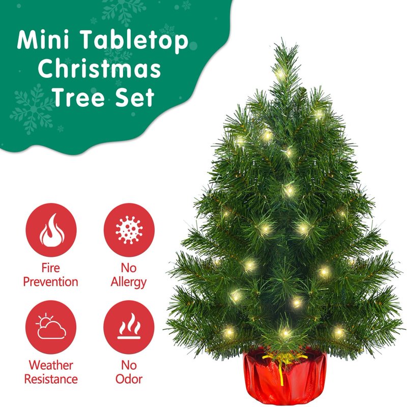 Bringstar 2ft Prelit Tabletop Christmas Tree, Small Artificial Green Xmas Tree for Home, Office