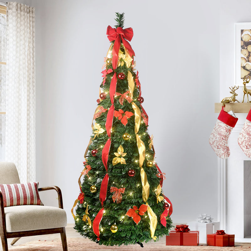 6ft Pre-Lit Pop-up Christmas Tree, Pre-Decorated Artificial Xmas Tree