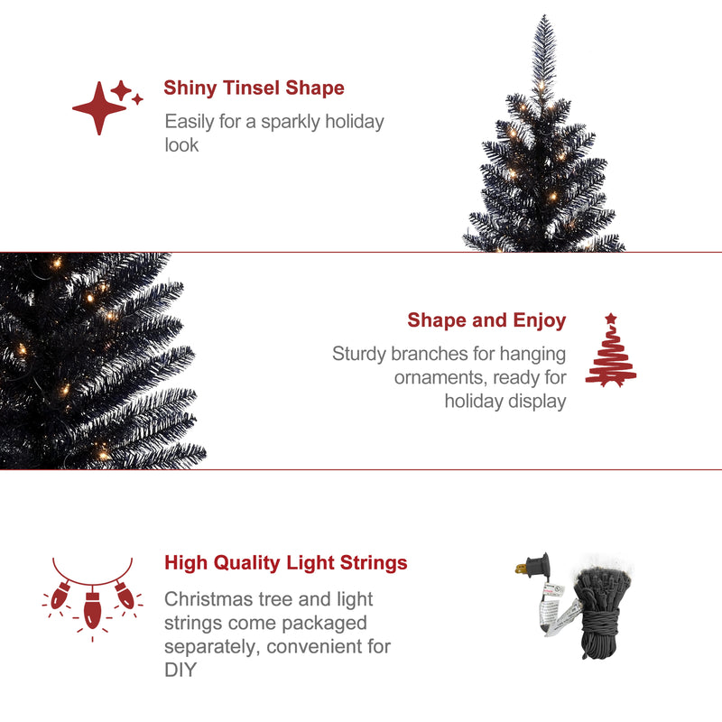 Leheyhey 4FT Black Small Christmas Tree with Lights, Mini Artificial Halloween Tree for Home Office