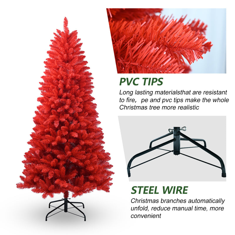 UK Special Price Artificial PVC Red Christmas Tree, Maylavu Fully Real Halloween Christmas Tree, Easy to assemble with Christmas tree metal stand