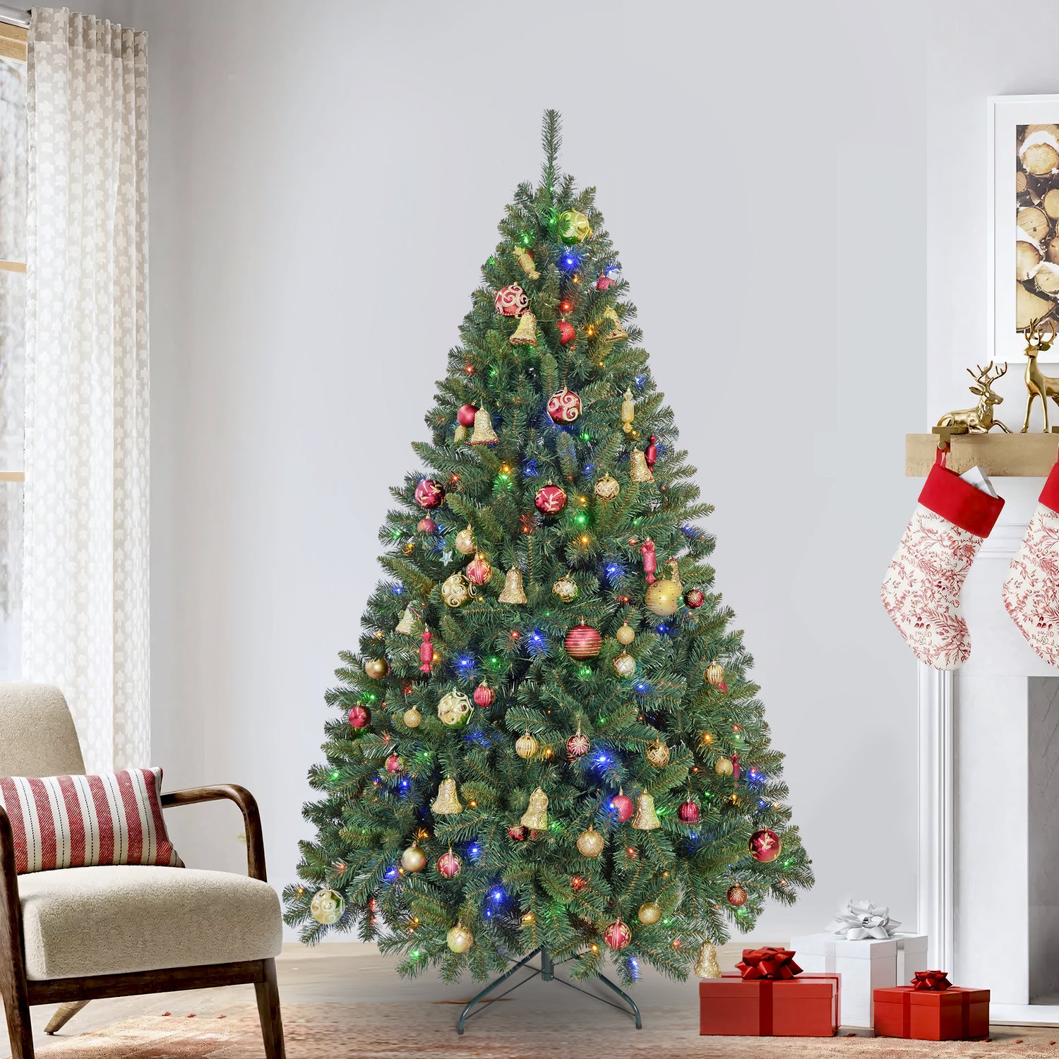 6ft Pre-Lit Artificial Christmas Tree, Wifi App-Controlled Multi-Color LED Lights