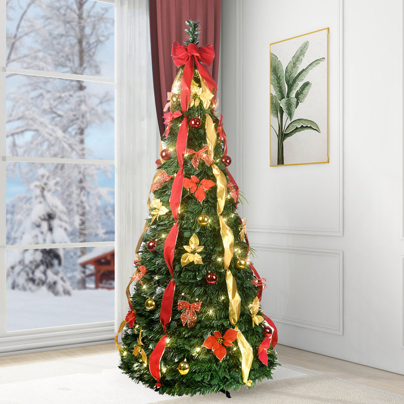 Bringstar 7.5FT Pop-up Christmas Tree Pull-up Artificial Xmas Tree Pre-Decorated, 200 LED Lights