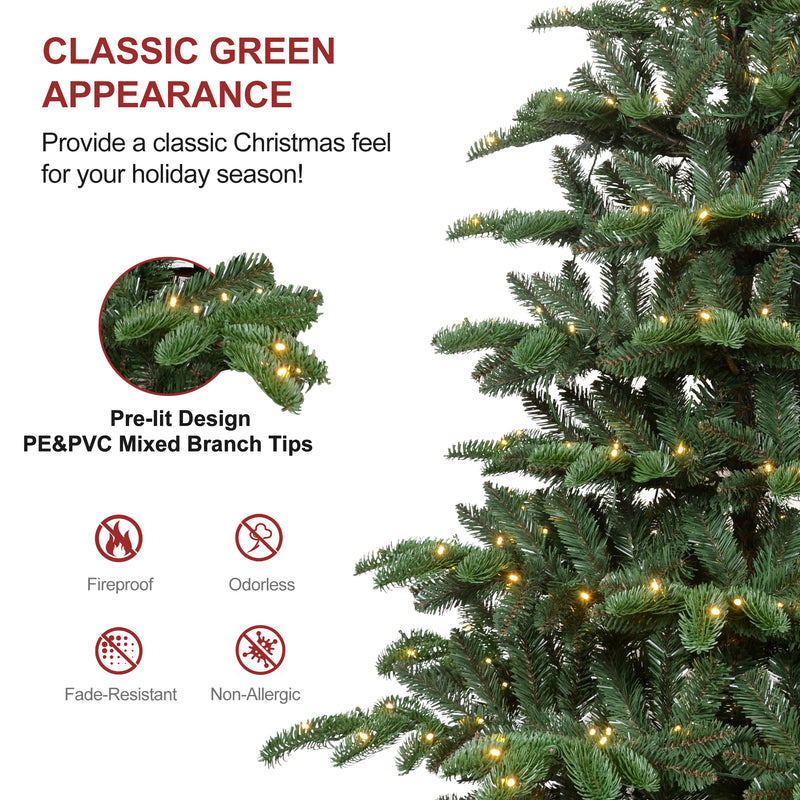 Leheyhey 7FT Pre-Lit Christmas Tree with 941 PE&PVC Mixed Tips, 400 Lights, Wooden Base