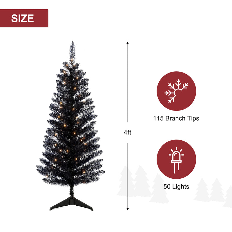 Leheyhey 4FT Black Small Christmas Tree with Lights, Mini Artificial Halloween Tree for Home Office