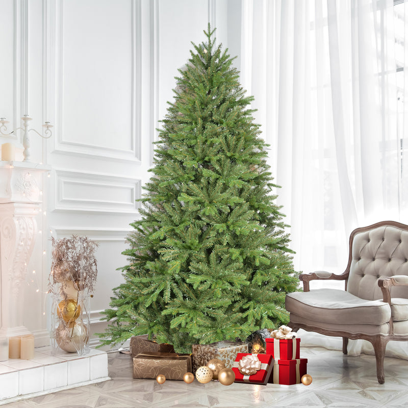 7ft Christmas Tree, Artificial Christmas Tree with PE Material, Branches, Pre-lit with Lights, Metal Foldable Stand, for Home, Office, Outdoor & Party Decorations, Green