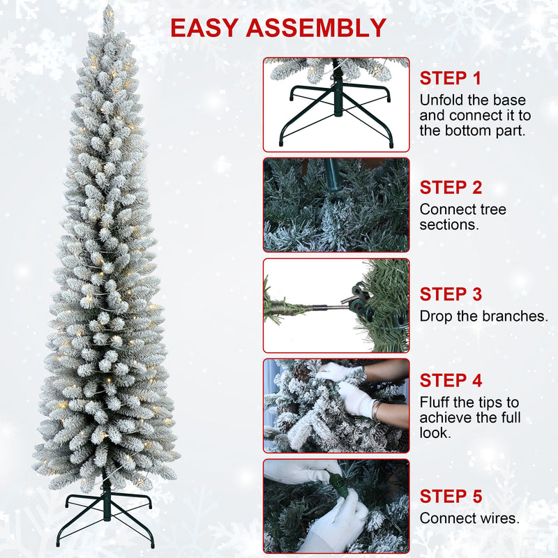 Bringstar Pencil Christmas Tree Flocked, Artificial Slim Xmas Tree