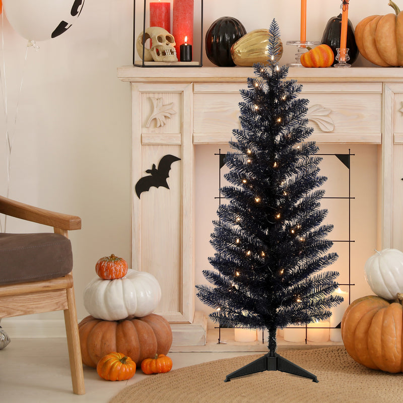 Leheyhey 4FT Black Small Christmas Tree with Lights, Mini Artificial Halloween Tree for Home Office