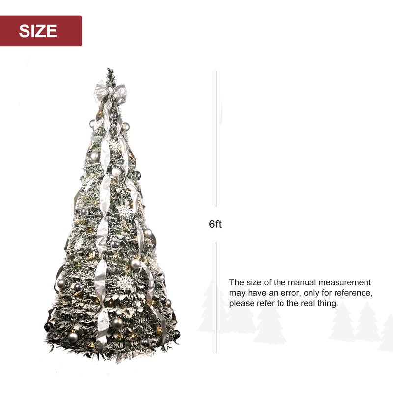 6ft Flocked Pop Up Christmas Tree, Artificial Xmas Tree, Collapsible, Silver