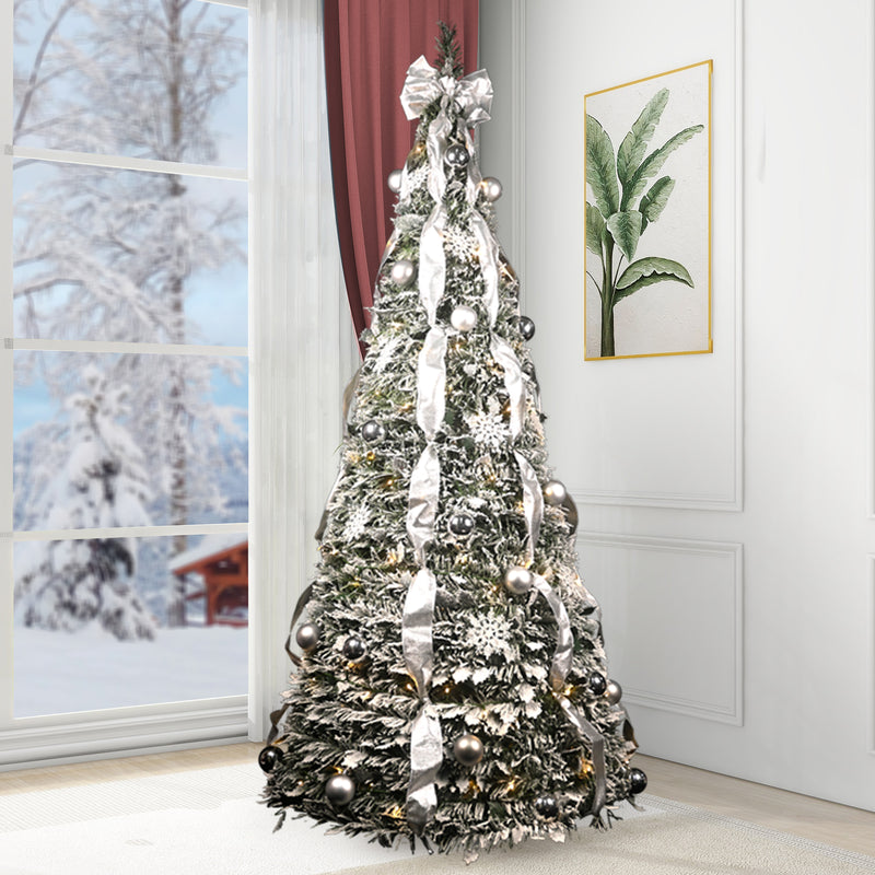 6ft Flocked Pop Up Christmas Tree, Artificial Xmas Tree, Collapsible, Silver