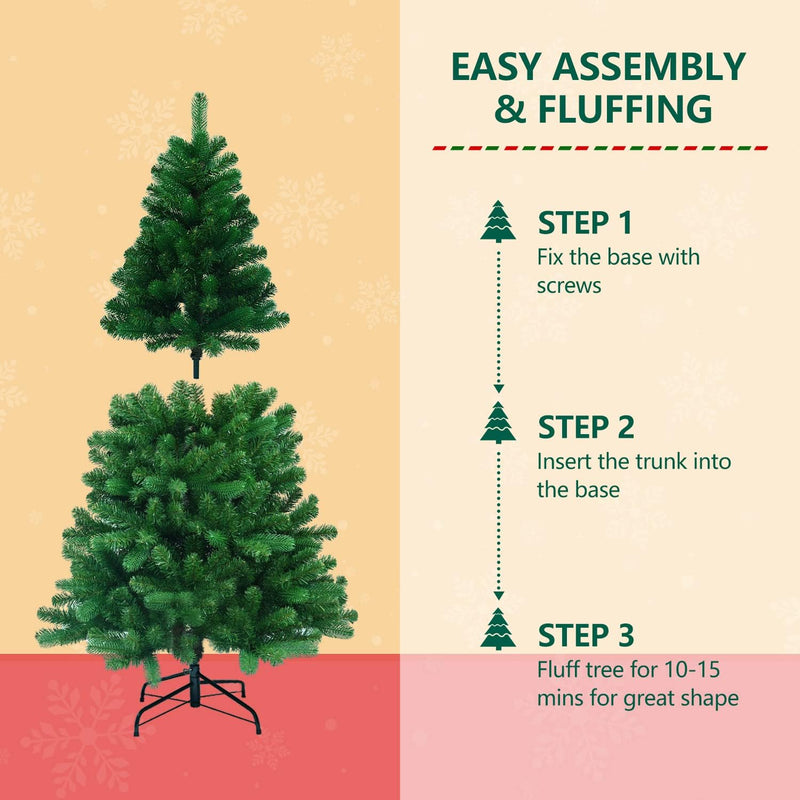 6ft Christmas Tree, Premium Hinged Spruce Artificial Holiday Christmas Pine Tree with 440 Branch Tips, Ideal for Home, Office, and Xmas Party Decoration, Includes Metal Foldable Stand