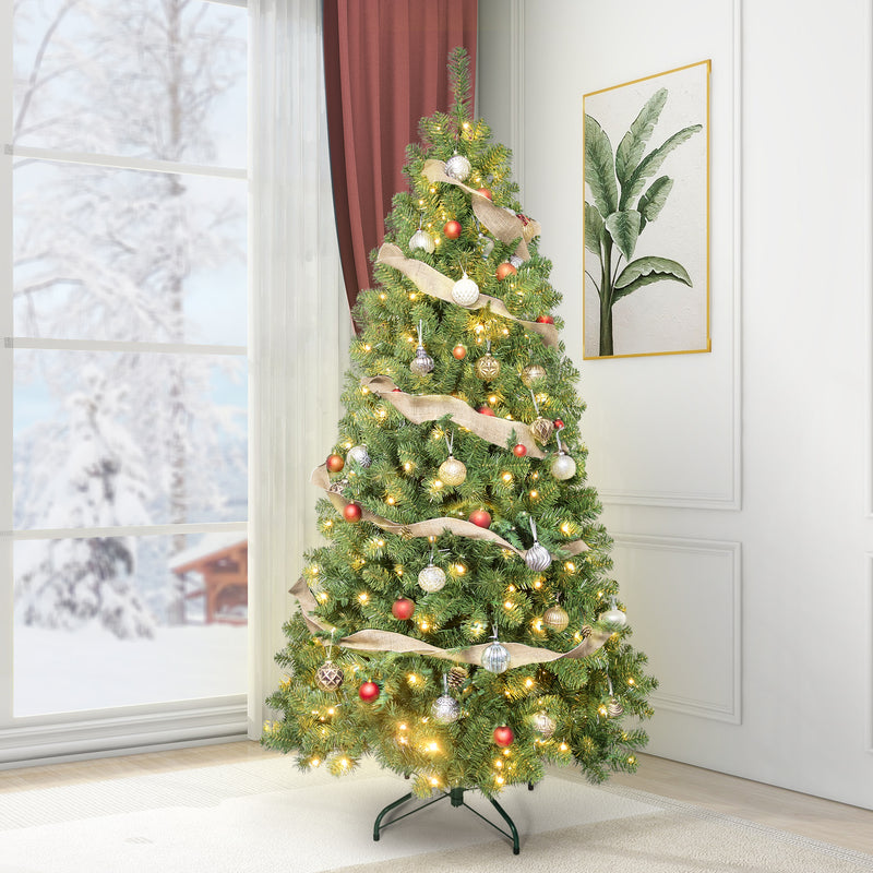 5ft Pre-Lit Christmas Tree, Artificial Green Xmas Tree, Premium PVC Branch Tips, 200 Lights